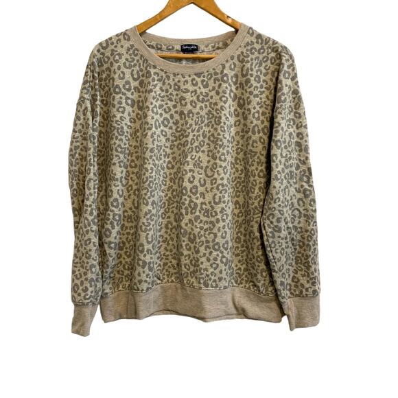 Splendid Gray Leopard Print Crew Neck Sweatshirt - Picture 1 of 6